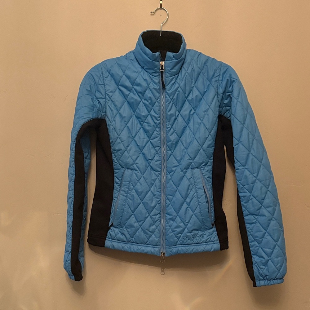 Marmot Blue and Black Quilted Puffer Jacket